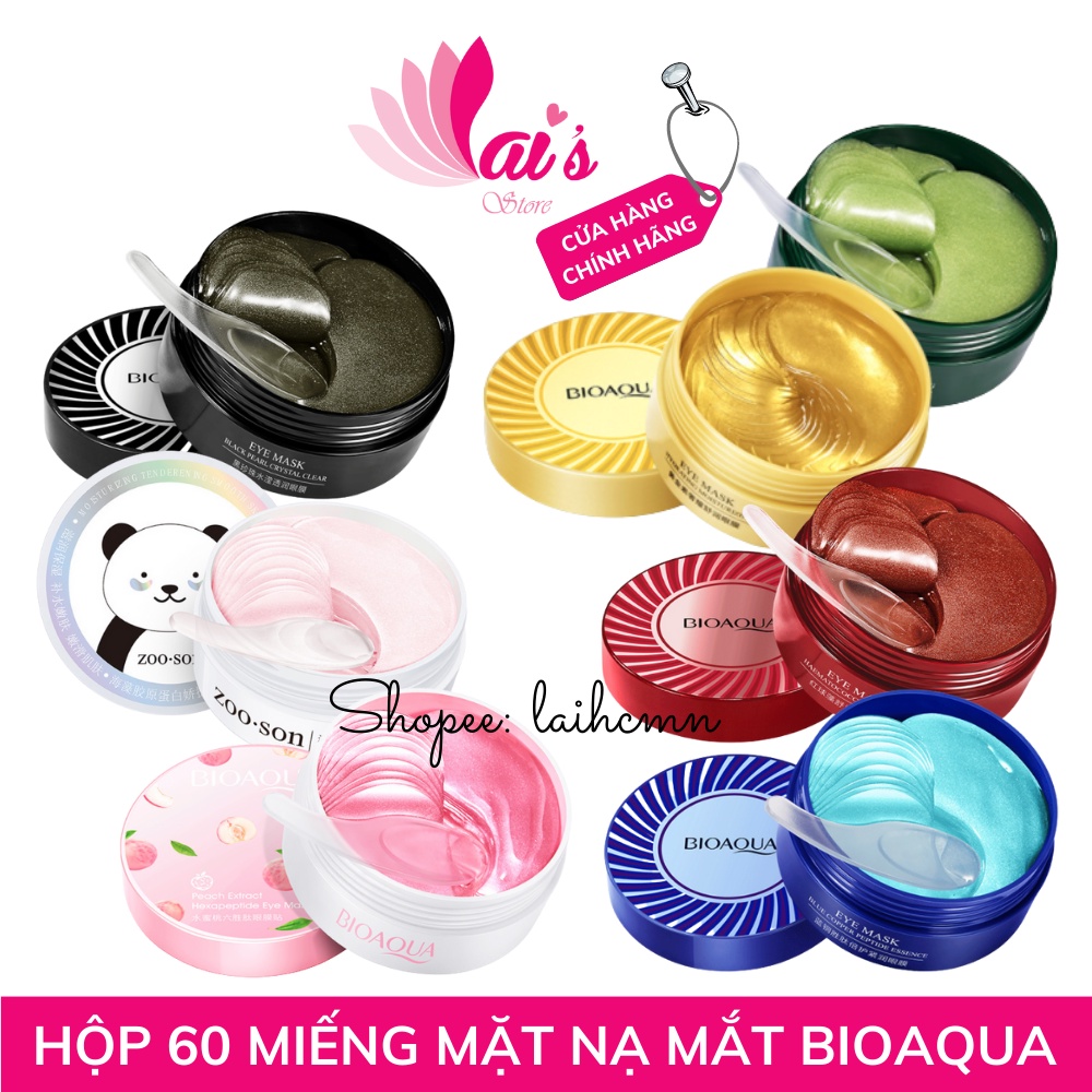 Hộp 60 Miếng Mặt Nạ Mắt Bioaqua (80g) Haematococcus, Ngọc Trai Đen, Copper Peptide Dưỡng Ẩm, Mờ Quầng Thâm, Xóa Nếp Nhăn