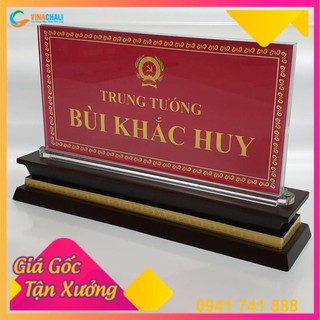 Biển Chức Danh Mica Đế Gỗ Mặt Mica 12*24 Cao Cấp