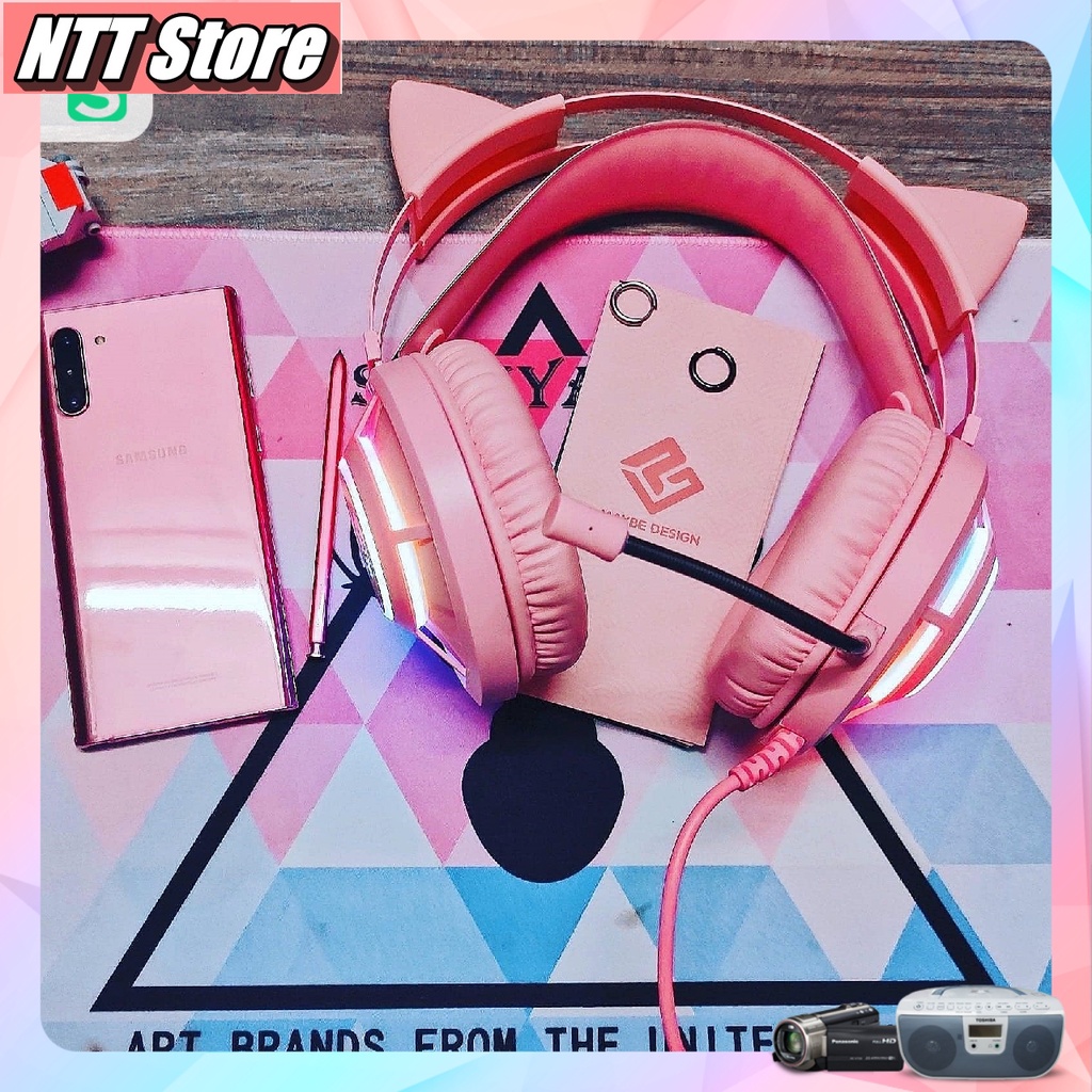 Tai Nghe Mèo Hồng DAREU EH469 Jack cắm Usb Âm thanh 7.1 LED RGB Màu Pink Chính Hãng -NTT Store