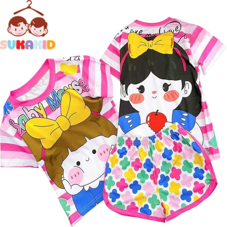 ( Km ) Combo 3 Đồ Bộ quần áo bé gái 3d hình mèo trái thơm,gấu xanh.gái sọc nơ vàng 6kg đên 40kg.GN13.