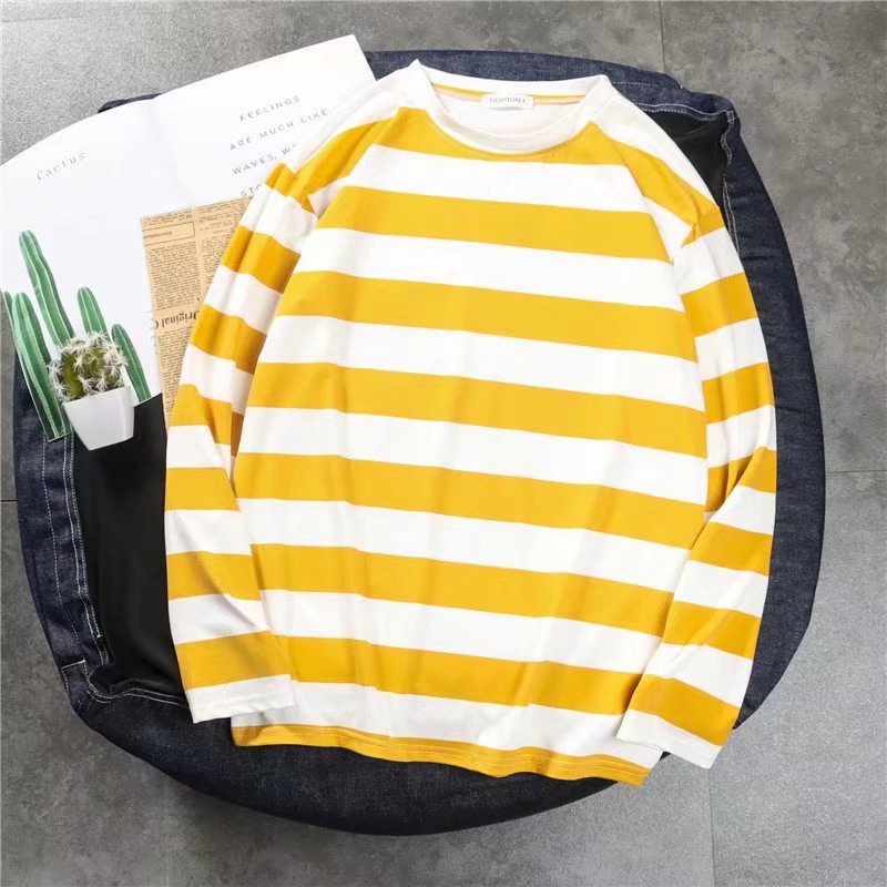 Áo thun tay dài dáng rộng họa tiết kẻ sọc size M-2XL thời trang đơn giản dành cho nam