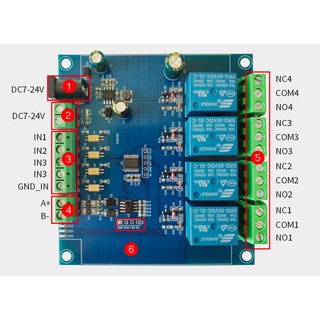 Mạch 4 Relay 4 Opto Giao Tiếp RS485 Modbus RTU kết nối PLC