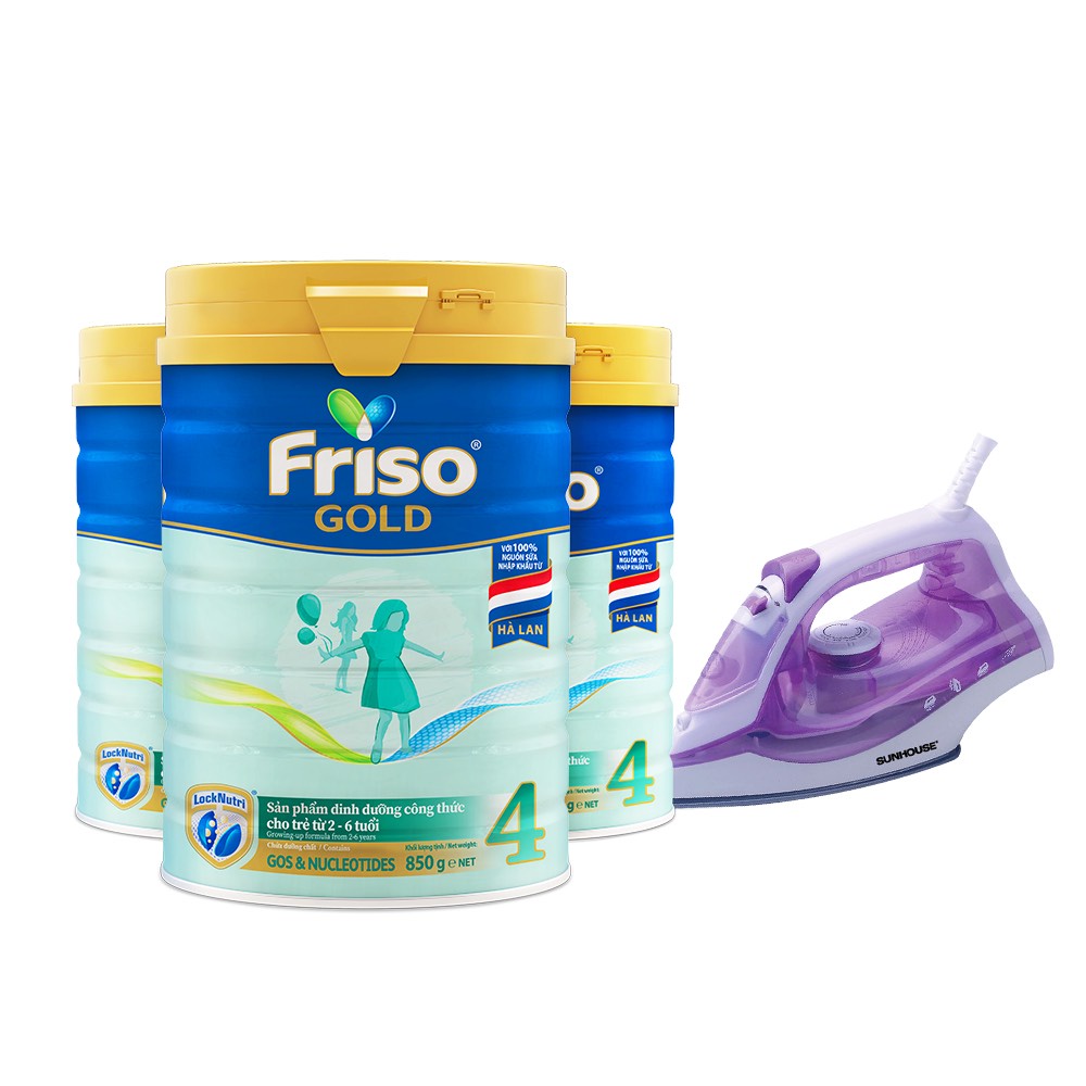 [Tặng 1 Bàn là hơi SUNHOUSE] Combo 3 Lon Sữa Bột Friso Gold 4 850g/lon