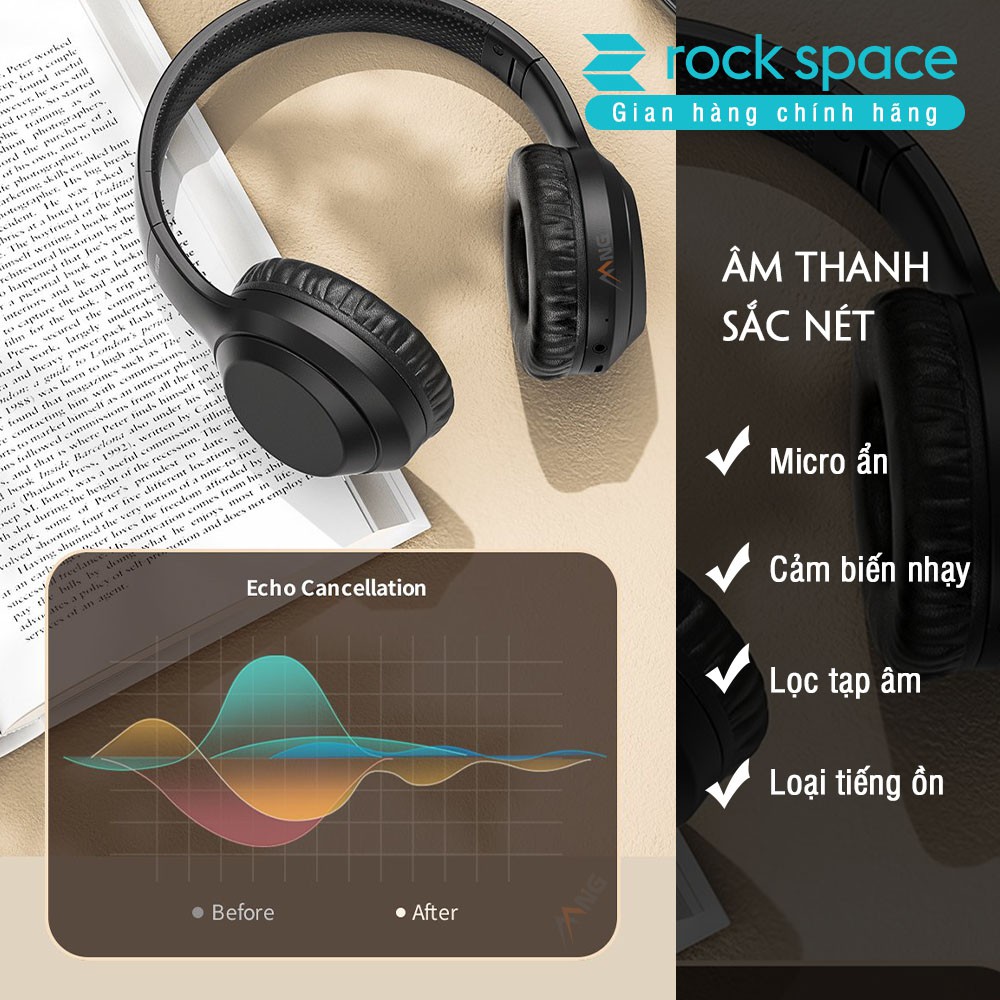 Tai nghe chụp tai headphone bluetooth không dây Rockspace O2 có mic nghe nhạc liên tục 15h hàng chính hãng có bảo hành