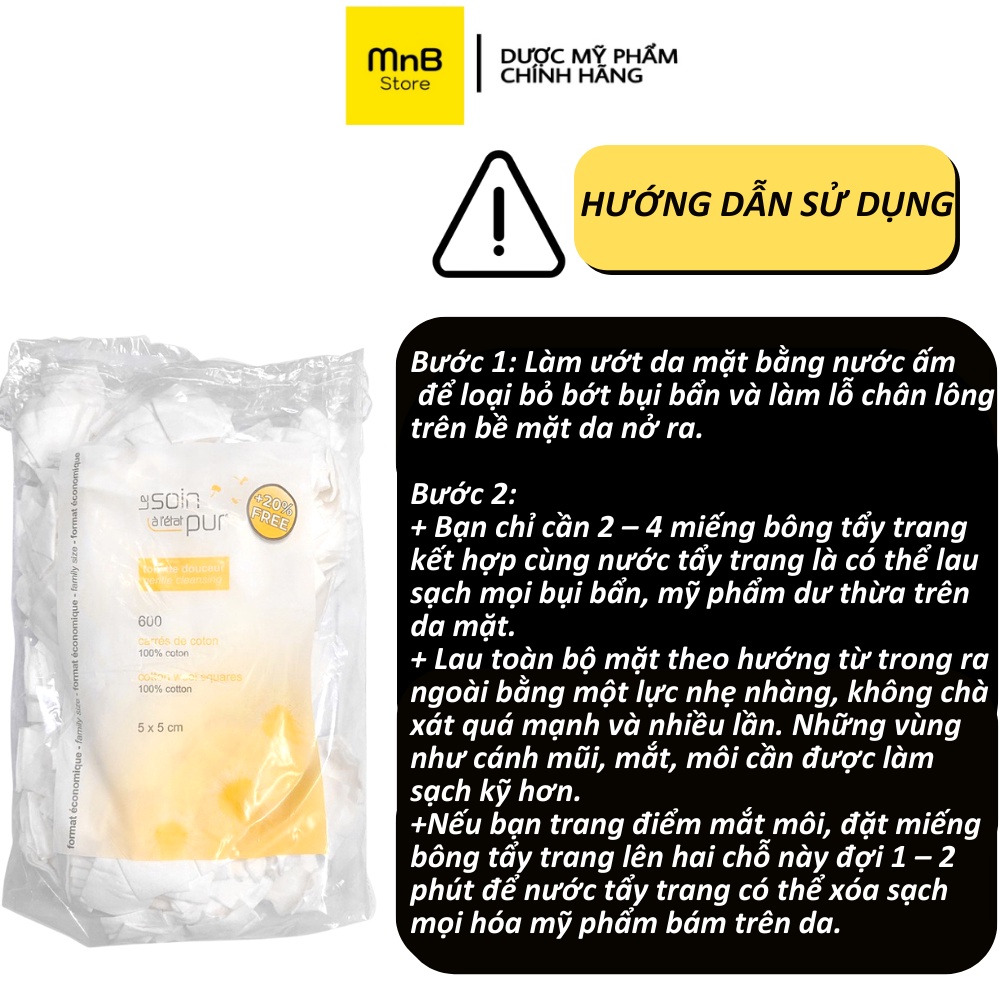 Bông tẩy trang Tetra Le Soin Laretat Pur 500 miếng bông mềm mịn thấm hút tốt Pháp