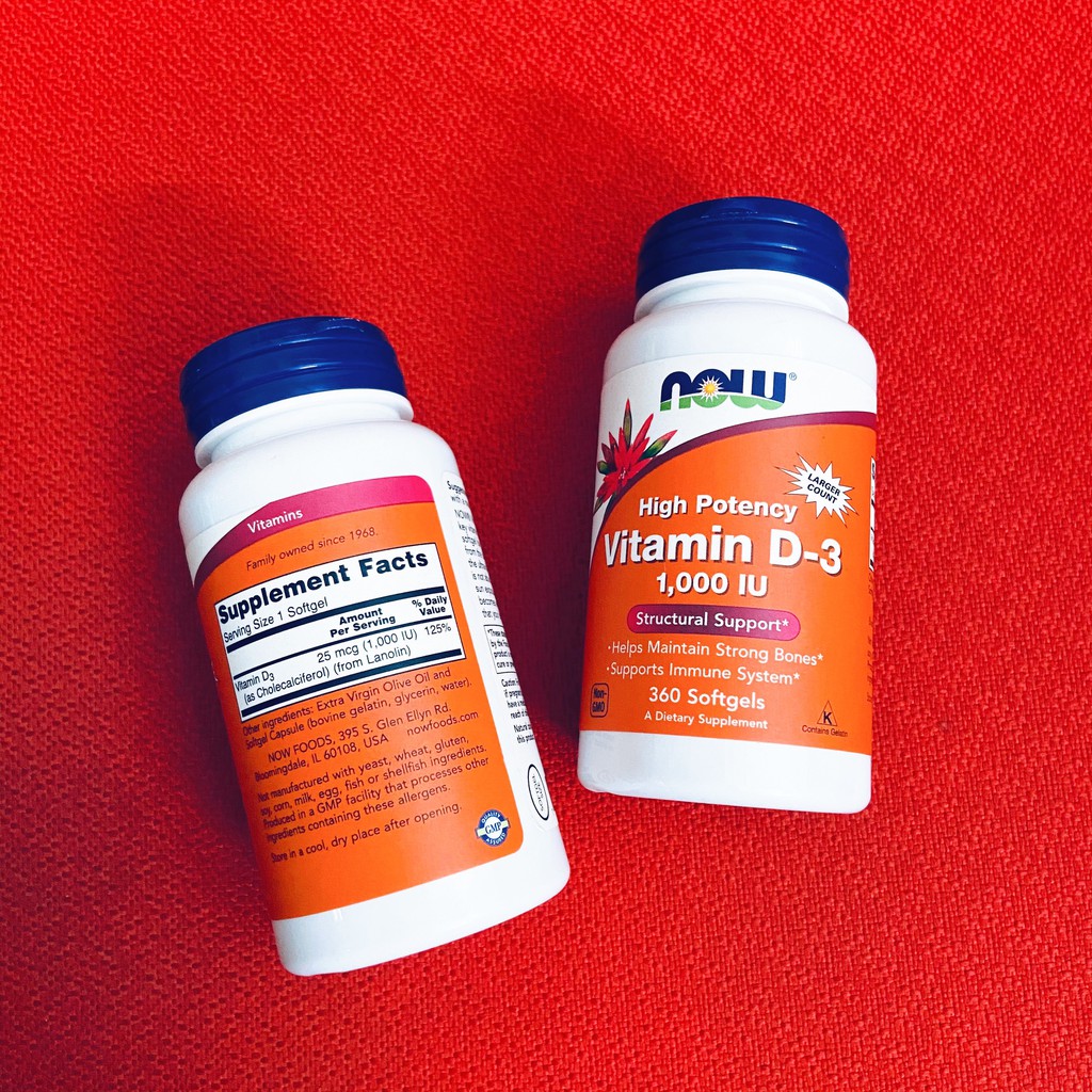 Vitamin D3 | Tăng Sức Đề Kháng Now Vitamin D3 1000IU 180 - 360 Viên -  Nhập Mỹ