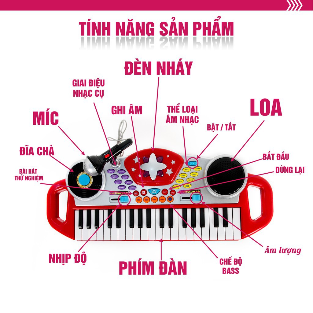 Đồ chơi âm nhạc cho bé Đàn organ điện tử cho bé kèm Mic thu âm và bàn DJ Winfun 2068 phát triển năng khiếu âm nhạc