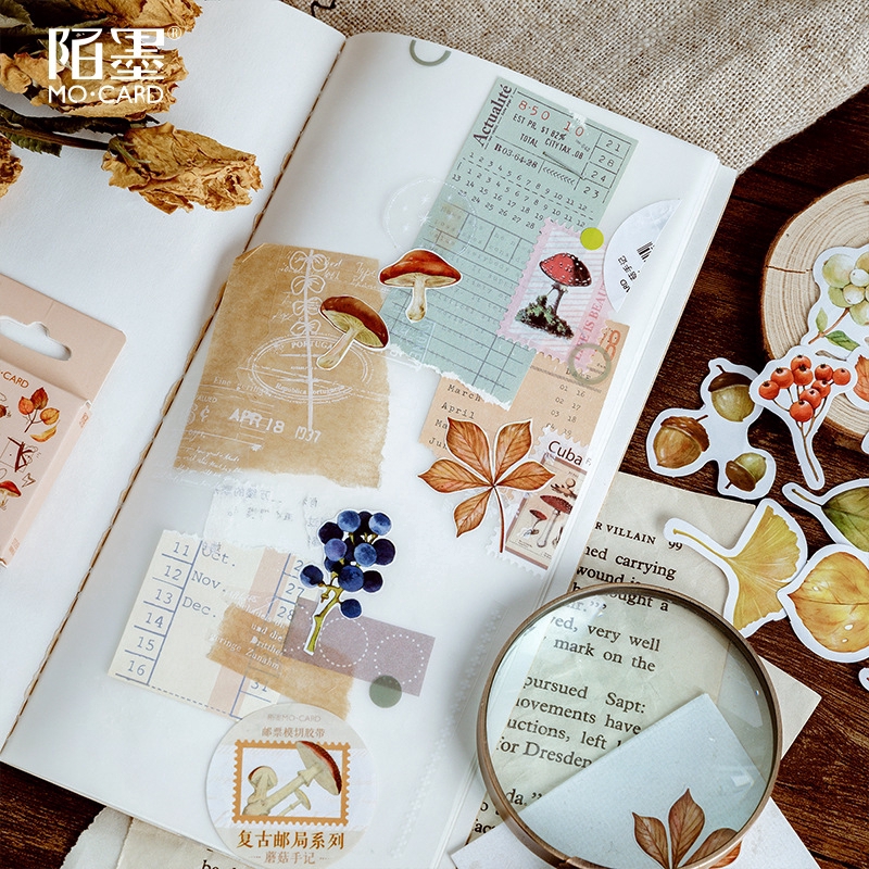 Set 46 nhãn dán in hình thực vật mùa thu trang trí sổ tay DIY