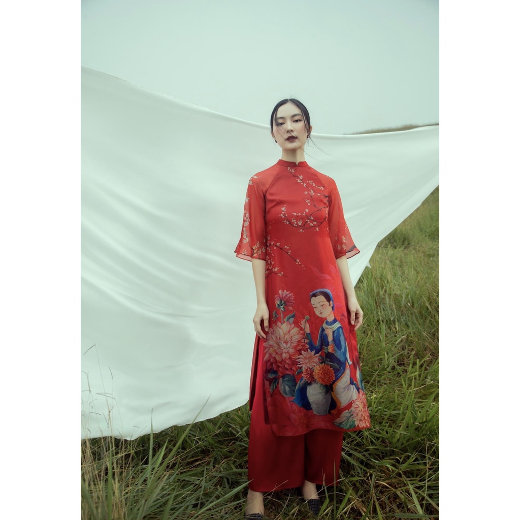 ÁO DÀI TƠ VOAN 2 LỚP HỌA TIẾT MÙA XUÂN HOT TẾT 2022