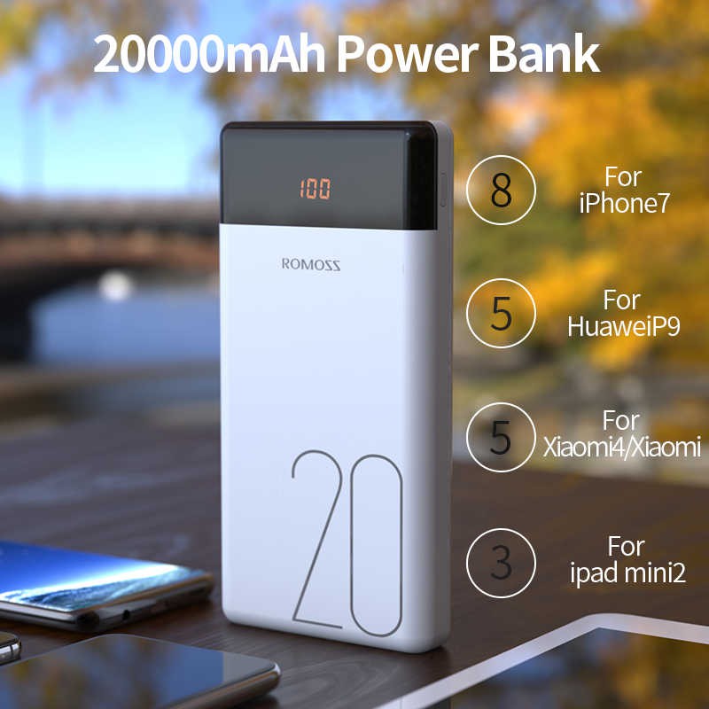 Pin Sạc Dự Phòng Romoss 20.000mah LT20 lõi Polymer Màn Hình Led, 3 Cổng Sạc Vào Mới