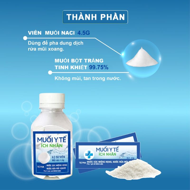 Bình rửa xoang mũi ÍCH NHÂN - Muối Y Tế Hộp 50 Viên - Hộp 20 gói Nam Dược