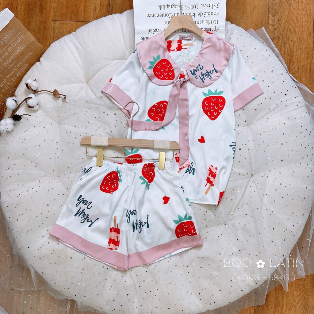 Đồ bộ nữ mặc nhà lụa latin cao cấp cổ tiểu thư - Cutie Bow