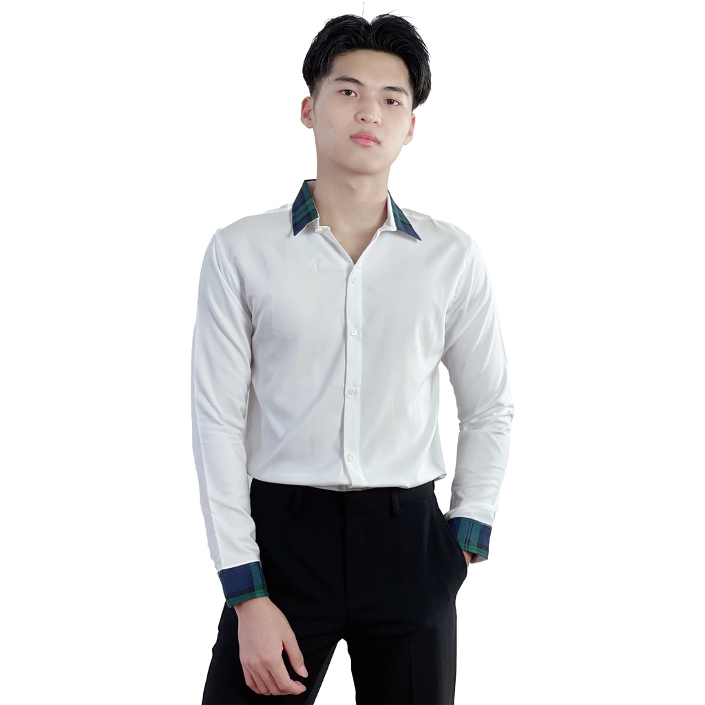 Áo sơ mi nam tay dài phối màu 4YOUNG SM203