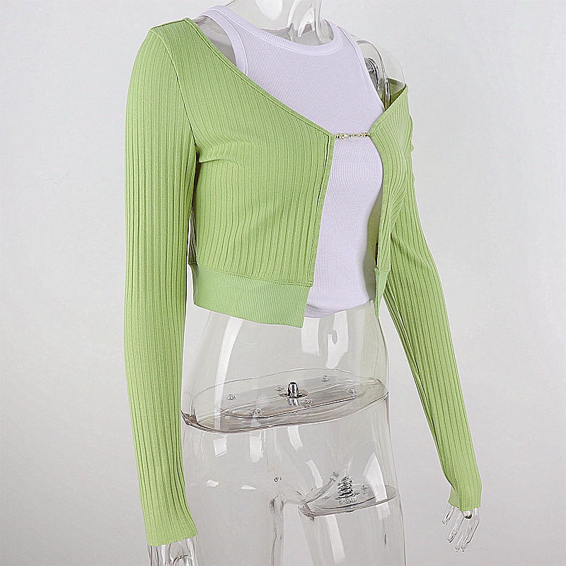 DUNEA Bộ 2 món áo khoác cardigan tay dài màu sắc tương phản dành cho nữ