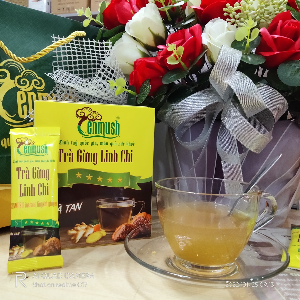 MUA 3 TẶNG 1 - Trà Gừng Hòa Tan CENMUSH 20 gói 10g - Trà Gừng Linh Chi Hòa Tan Đà Nẵng - Đặc Sản Đà Nẵng