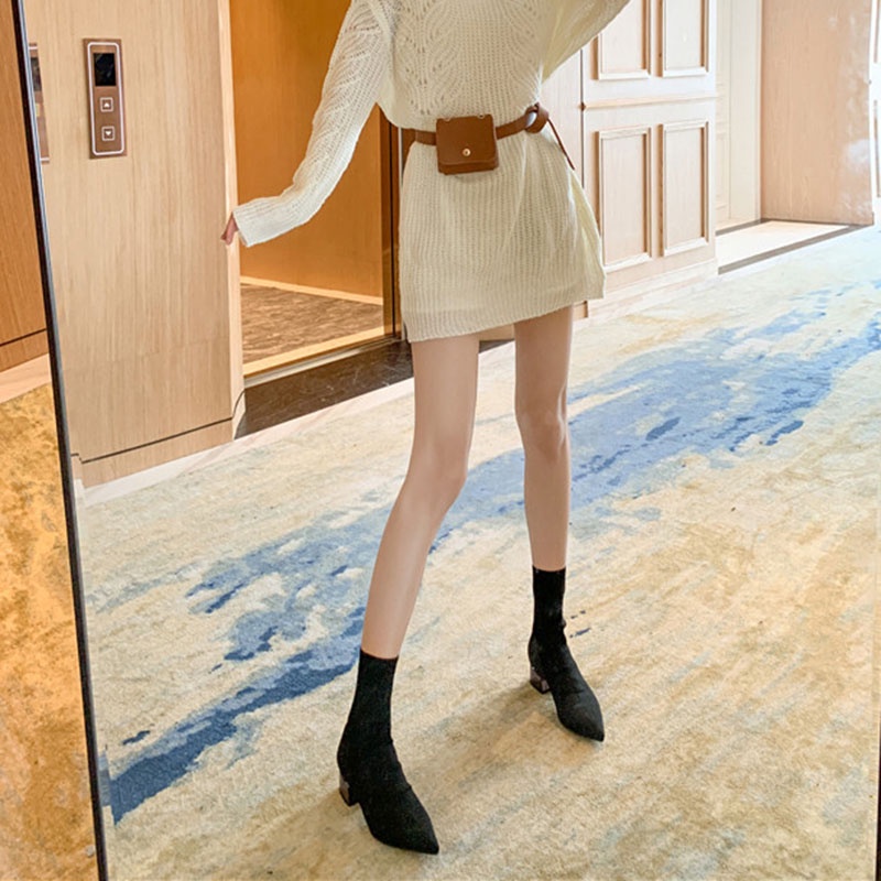 Giày bốt IELGY dệt kim cổ cao thời trang dành cho nữ