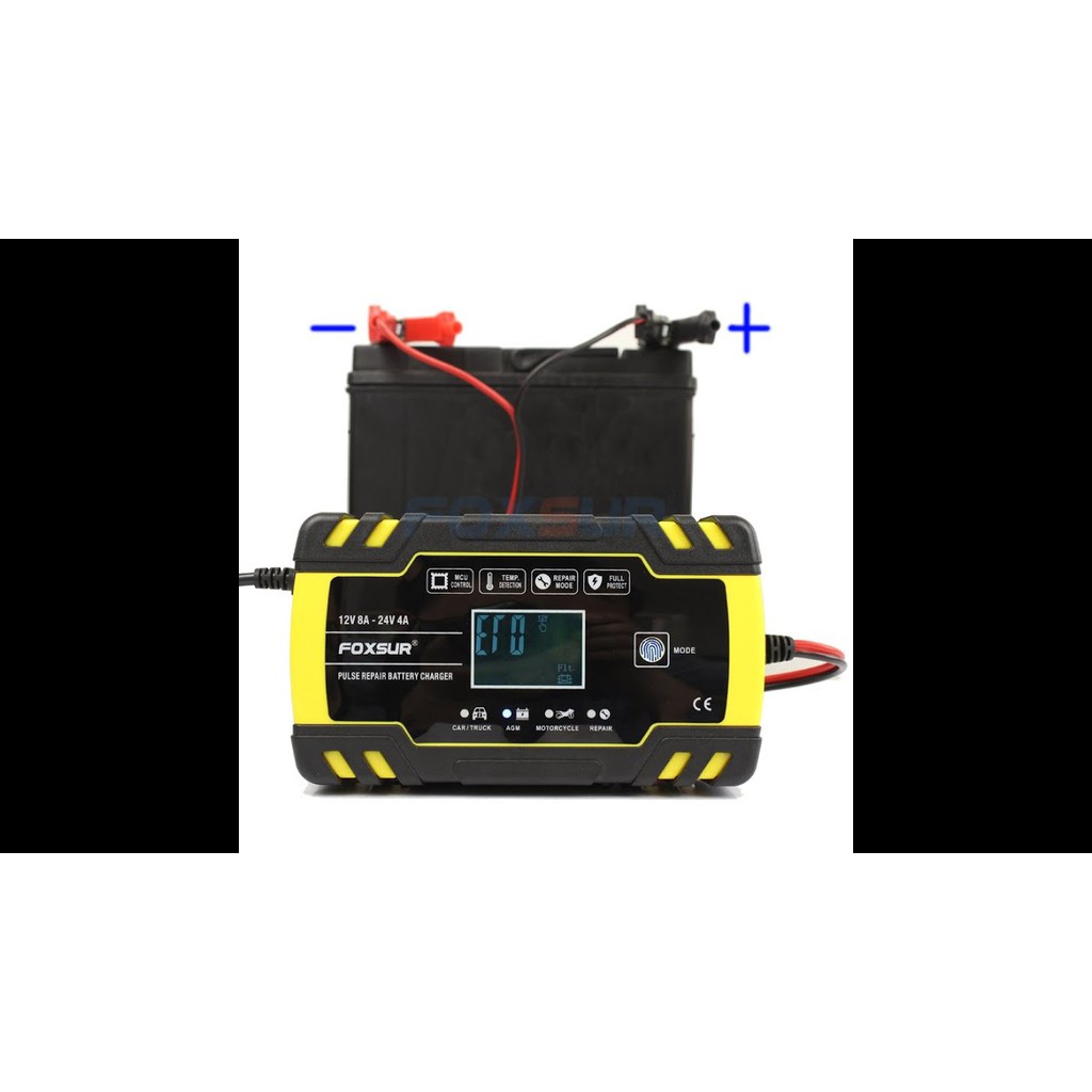 Máy Sạc bình ắc quy FOXSUR 12V 24V 6Ah - 150Ah tự ngắt khi đầy chức năng bảo dưỡng phục hồi ắc quy bằng khử sunfat