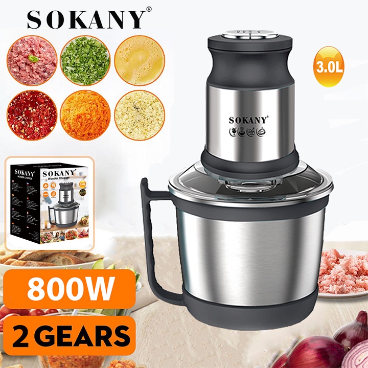 [Mã ELHA22 giảm 5% đơn 300K] Máy Xay Thịt, Tỏi Ớt Đa Năng SOKANY 3L INOX Công Suất Lớn 800W [BH 12 Tháng]