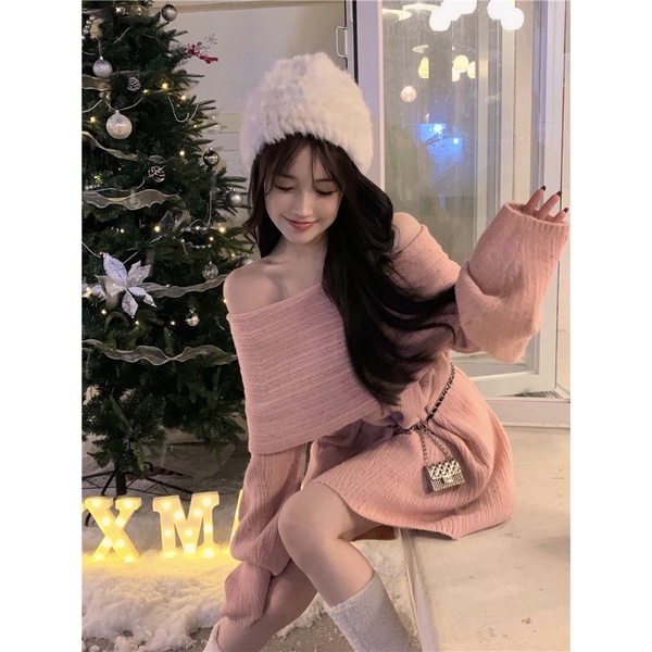 TKLIHN Áo váy len Trễ vai Sang Chảnh ULZZANG Hàn Quốc FASHIONITA 2021