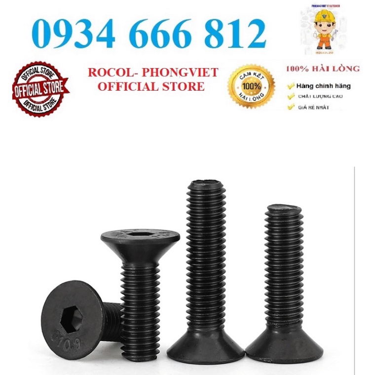 50c M5 Bulong lục giác chìm đầu bằng M5 thép mạ cấp bền 10.9 M5x6, M5x8,M5X10, M5X12, M5X16, M5X20, M5X25,M5X30, M5x40