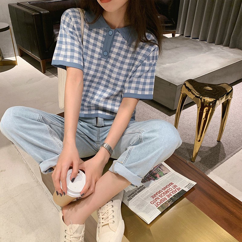 Áo Thun Polo Tay Ngắn Dáng Rộng Kẻ Sọc Caro Phong Cách Hàn Quốc | BigBuy360 - bigbuy360.vn