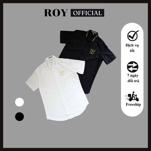 Áo sơ mi nam cộc tay, Áo sơ mi nam ngắn tay thêu chữ GUCCI