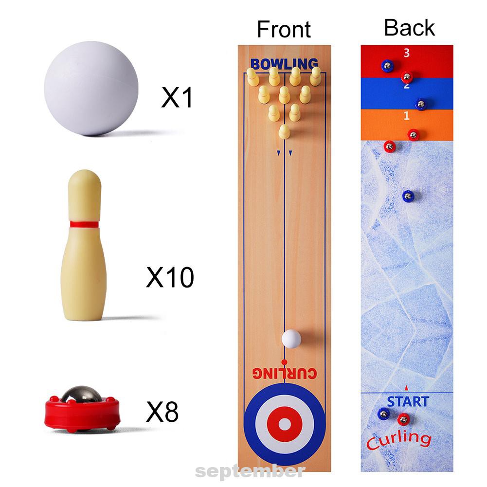 Adults Kids Indoor Mini Family Party 3 In 1 Table Top Gathering Curling Bowling Shuffleboard Game