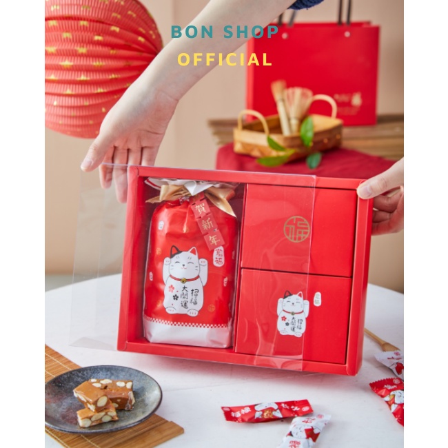 Set Hộp và Túi nắp trong mẫu Mèo Thần Tài đựng Bánh Trung Thu, Quà Tết, Bánh Kẹo, Mứt Handmade
