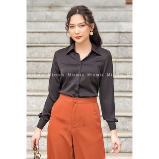 Áo sơ mi lụa màu đen - MIXMIX - Hàng thiết kế - Hình thật