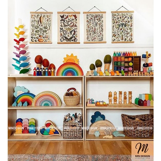 Kệ đồ chơi Montessori, kệ sách đa năng Mindesign ngăn nắp gọn gàng,gỗ Thông nhập khẩu Mỹ 100% an toàn khi sử dụng!