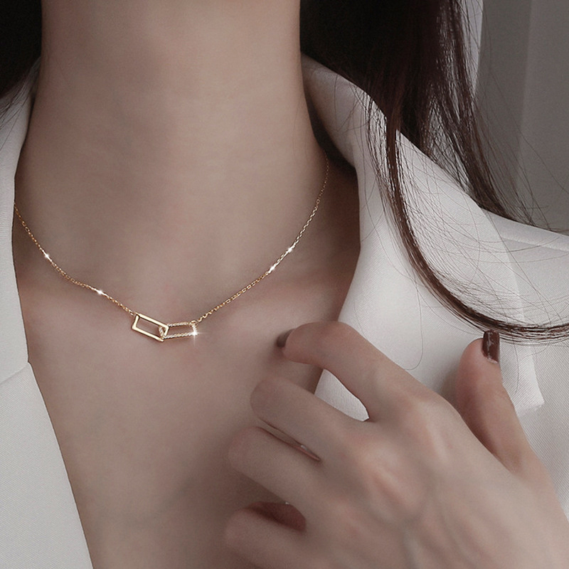 Vòng cổ Hợp Kim Mặt Chữ Nhật Đính Đá Đơn Giản Thời Trang