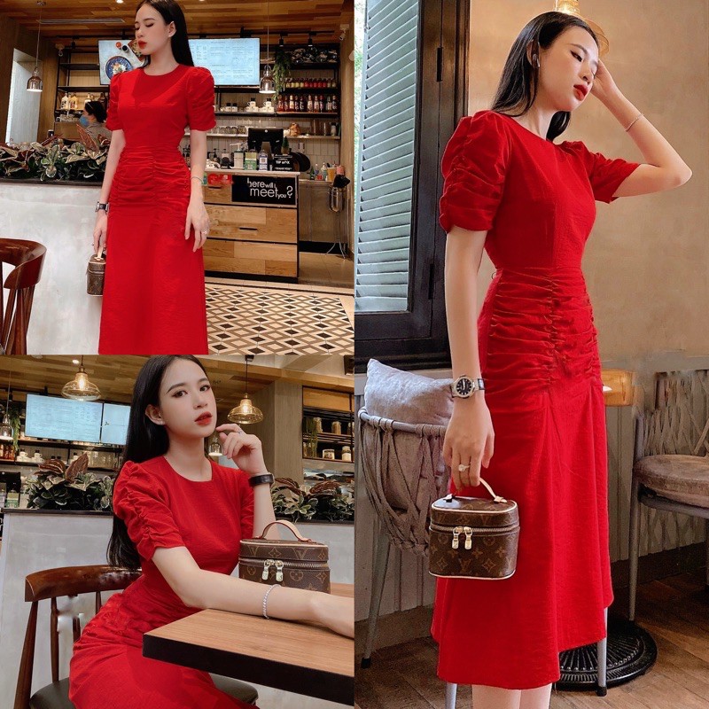 Đầm công sở dự tiệc nhún hông sang trọng | BigBuy360 - bigbuy360.vn