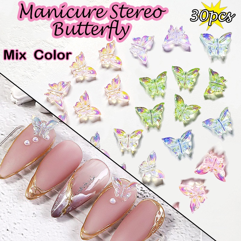 Set 30 Phụ Kiện Trang Trí Móng Tay 3D Hình Nơ Bướm Xinh Xắn