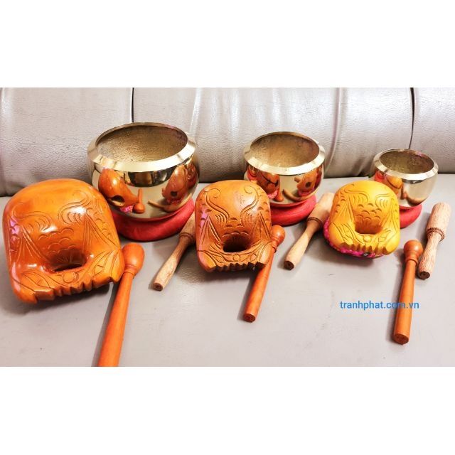 Bộ chuông mõ mít lõi đường kính 9cm tặng đế dùi
