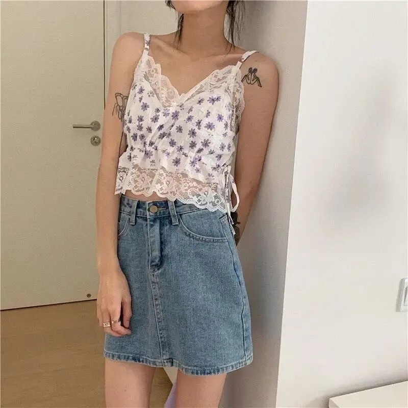 Áo hai dây hoa nhí mặc kèm thun trắng nữ tính - ảnh thật cuối