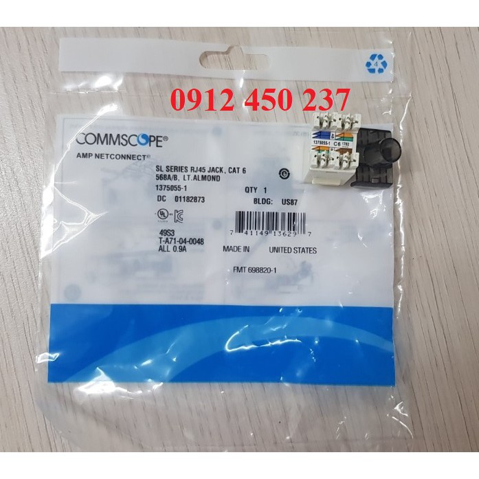 Bộ ổ cắm đơn 1 cổng Mạng Cat6 AMP/Commscope chính hãng có CO,CQ