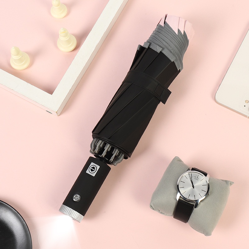 Ô Dù Gấp Ngược Tự Động, Ô Đèn Pin Siêu Sáng Che Nắng, Che Mưa Phủ Sơn Đen Chống UV -Hitech Mart