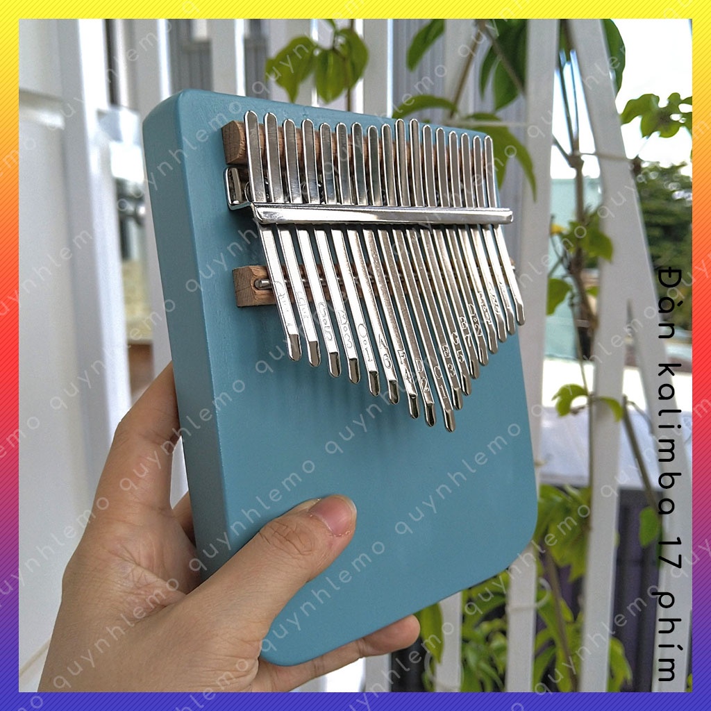 Đàn kalimba 17 phím màu xanh gỗ Manhogany bo tròn góc dưới QLBD1316 - Quynh Lemo Music
