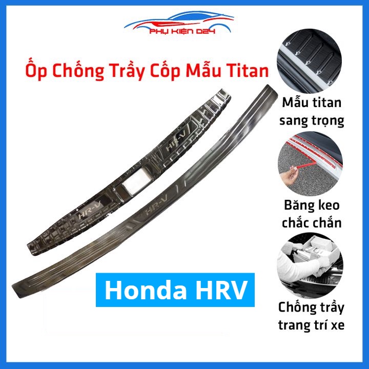 Ốp chống trầy cốp Honda HRV thép không gỉ vân titan bảo vệ xe chống va đập