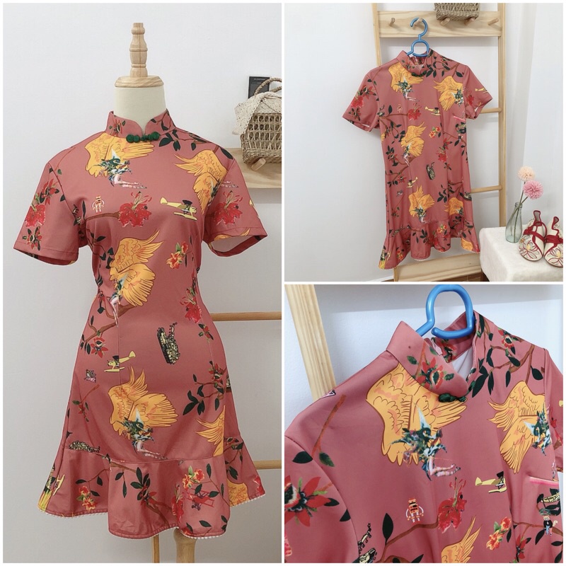 Sườn xám trắng hoa hột tiểu thư