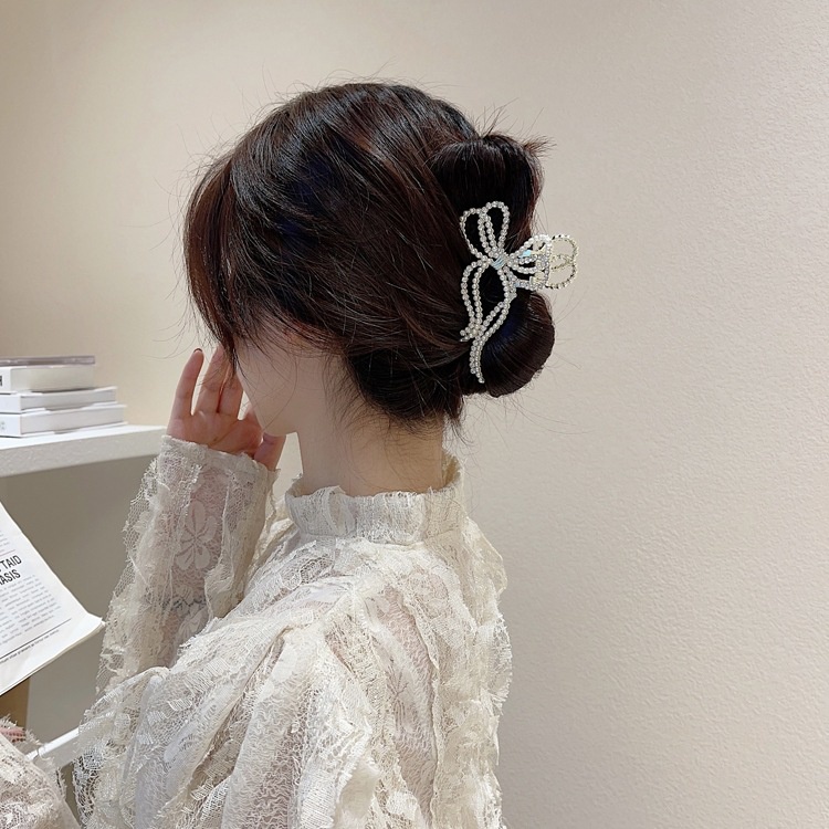 Kẹp tóc HAIMEIKANG hình chiếc nơ đính ngọc trai nhân tạo thời thượng