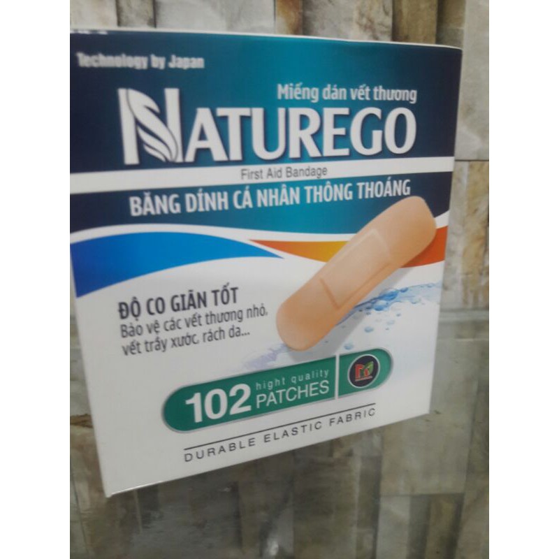 Băng cá nhân vải siêu dính Naturego: Hộp 102 miếng