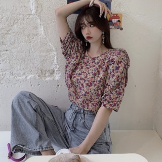 Áo Sơ Mi Tay Phồng Bằng Vải Voan In Hoa Thời Trang Cho Nữ