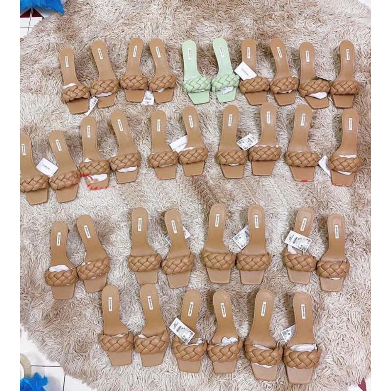 x Guốc 5p Stradiva Quai Tết Da Mềm Êm Fullbox Tem Hãng Cao Cấp