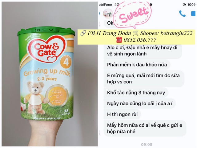 Sữa Cow &amp; Gate Anh xách tay số 1,2,3,4 800g