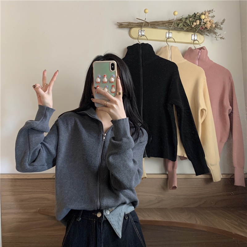 Áo Khoác Cardigan Dệt Kim Tay Dài Cổ Cao Dáng Rộng Mềm Mại Thời Trang Mùa Thu Cao Cấp Cho Nữ