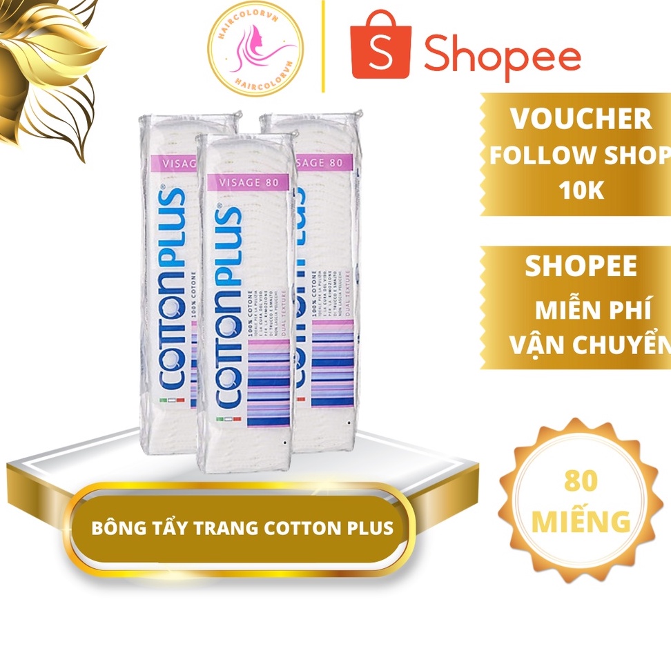 Bông tẩy trang cotton Plus 80 miếng mềm mịn tự nhiên 100% cotton - Italy