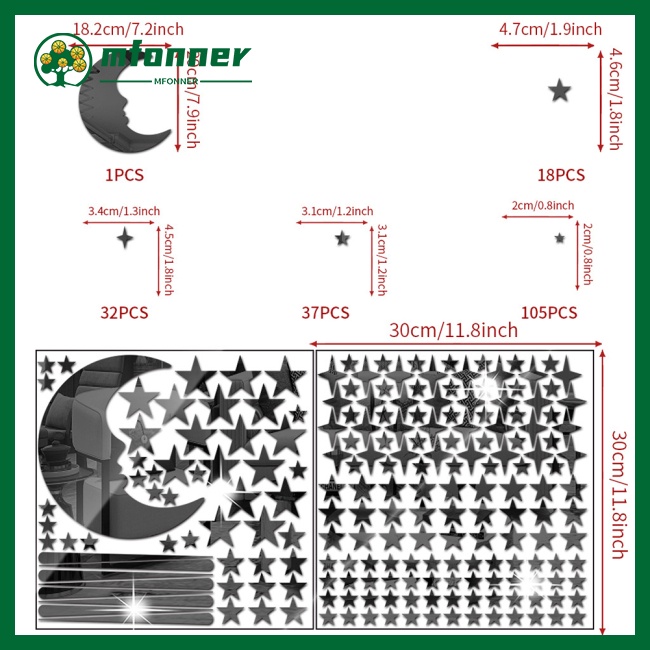 Set 105 Miếng Dán Tường Tráng Gương 3d Hình Trăng Sao Chống Nước Có Thể Tái Sử Dụng