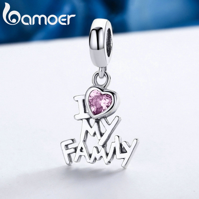 Hạt trang sức Bamoer SCC251 I Love My Family bằng bạc 925 dùng làm vòng đeo tay
