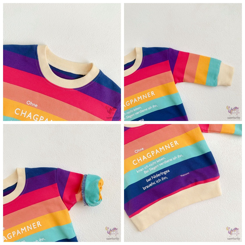 Áo Hoodie Họa Tiết Sọc Cầu Vồng Phong Cách Hàn Quốc Cho Bé Gái